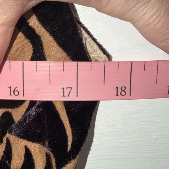 Hale Bob Burnout Velvet Boho Top Tie Shoulder Black Tan Floral Elastic Waist M - Picture 9 of 11